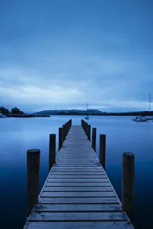Lakeside Prints: Jetty at dusk, Lake Windermere, Lake District, Cumbria, England, United Kingdom