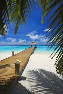 Jetty leading out to tropical sea, Maldives, Indian Ocean, Asia