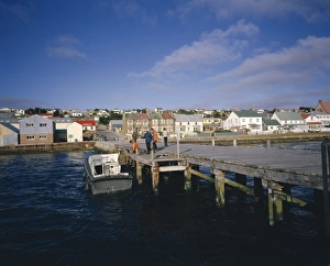 Islas Malvinas Prints: Jetty and town, Stanley, Falkland Islands, South America