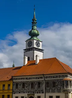 Clock Tower Prints: Jewish Quarter and St. Procopius Basilica in Trebic, Czech Republic, Europe