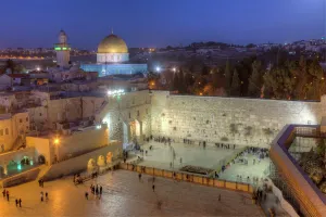 Old City Prints: Jewish Quarter of the Western Wall Plaza with people praying at the Wailing Wall