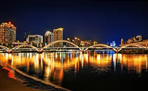 Harmonious Prints: JieFang (Liberation) Bridge over the Minjiang River at night