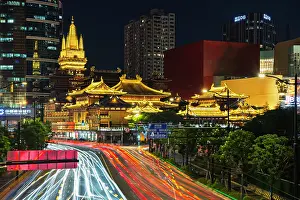Bustling Prints: Jing An Temple at night, Shanghai, China