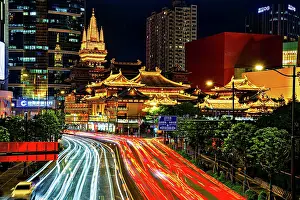 Shanghai Prints: JingAn Temple at night, Shanghai, China