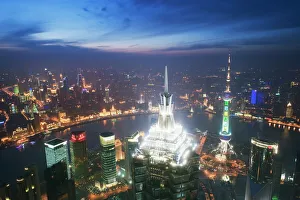 Pu Dong Prints: Jinmao and Pearl Towers and Pudong skyline, Shanghai, China, Asia