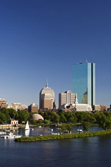 The John Hancock Tower and city skyline across the Charles River