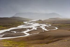 Jokulkvisl River and valley at the foot of Kerlingarfjoll Mountains, a majestic massif of rhyolitic domes, Iceland