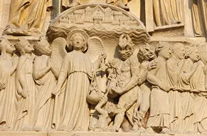 Images Dated 12th May 2008: Last Judgment gate tympanum showing the angel St. Michael weighing souls, west front