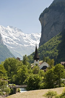 Jungfrau massif above Lauterbrunnen, Jungfrau Region, Switzerland, Europe