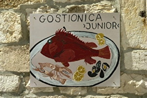 Sea Food Prints: Junior fish restaurant sign, Hvar, Hvar Island, Croatia, Europe