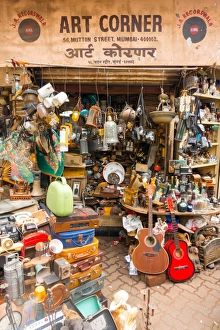 Mumbai Prints: Junk shop, Mutton Street Market, Mumba (Bombay), Maharashtra, India, Asia