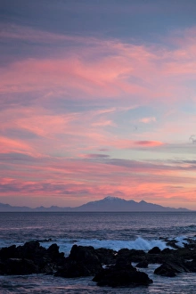Wellington Prints: Kaikoura Ranges in South Island at sunset from Wellington