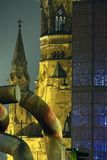 Flood Lit Prints: The Kaiser Wilhelm church illuminated at night on
