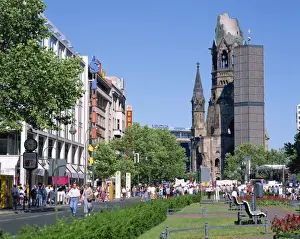 Kurfurstendam Prints: The Kaiser Wilhelm memorial church and the Kurfurstendam in Berlin