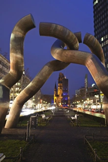 Images Dated 23rd February 2009: Kaiser Wilhelm memorial church and sculpture at Kurfurstendamm, Berlin, Germany, Europe