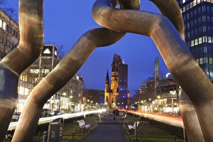 Images Dated 23rd February 2009: Kaiser Wilhelm memorial church and sculpture at Kurfurstendamm, Berlin, Germany, Europe