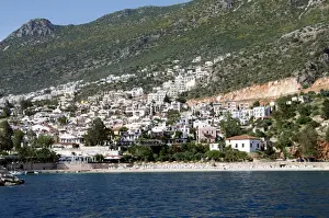 Antalya Province Prints: Kalkan public beach, Kalkan, a popular tourist resort, Antalya Province