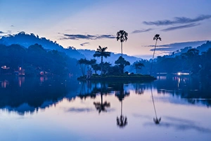 Sri Lanka Prints: Kandy Lake and the island which houses the Royal Summer House at dawn