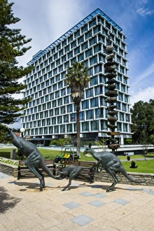 Civic Prints: Kangaroo statue in front of the City of Perth council