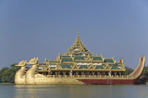 Karaweik Barge, Kandawgyi Lake, Yangon (Rangoon), Myanmar (Burma), Asia