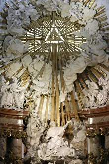 Altars Prints: Karskirche main altar by Albert Camesina, St. Charles Borromee taken to heaven by angels