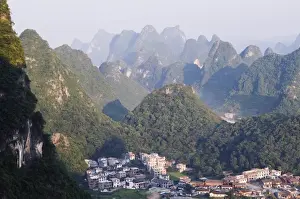 Guilin Prints: Karst limestone scenery surrounding a village in Yangshuo, near Guilin