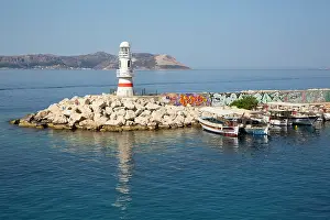 Outcrop Prints: Kas Marina Lighthouse with Boats, Kas, Antalya, Turkey