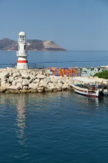 Navigation Prints: Kas Marina Lighthouse with Boats, Kas, Antalya, Turkey