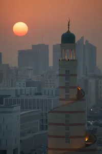 Doha Prints: Kassem Darwish Fakhroo Islamic Cultural Centre at sunset, Doha, Qatar, Middle East