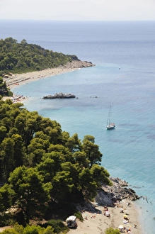 Sporades Prints: Kastani Beach foreground, and Milia Beach beyond, Skopelos, Sporades Islands