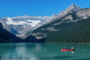Kayaking Prints: Kayakers on Lake Louise, Banff National Park