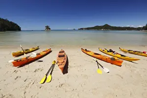 Sandy Beach Prints: Kayaks on beach, Torrent Bay, Abel Tasman National Park
