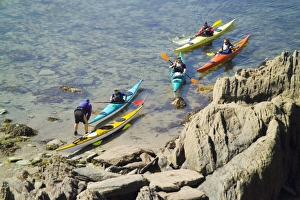 Kayak Prints: Kayaks, Burgh island, Bigbury, South Hams, Devon, England, United Kingdom, Europe