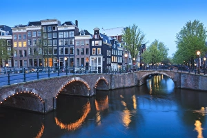 Keizersgracht Prints: Keizersgracht and Leidsegracht canals at dusk, Amsterdam, Netherlands, Europe