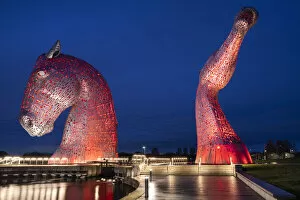 Animal Head Collection: The Kelpies at night, near Falkirk, Stirlingshire, Scotland, United Kingdom, Europe