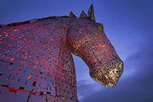Animal Head Prints: One of the two Kelpies sculptures at night