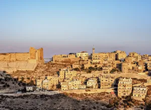 Typically Middle Eastern Prints: Kerak Castle at sunrise, Al-Karak, Karak Governorate, Jordan, Middle East