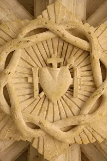 Fontevraud Prints: Keystone in cloister, Fontevraud Abbey, Fontevraud, Maine-et-Loire, France, Europe