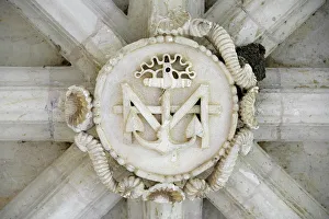 Fontevraud Prints: Keystone in cloister, Fontevraud Abbey, Fontevraud, Maine-et-Loire, France, Europe