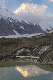 Khan Tengri Glacier viewed at sunset from the Base Camp, Central Tian Shan Mountain range