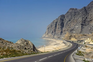 Road Marking Prints: Khasab coastal road, Musandam, Oman, Middle East
