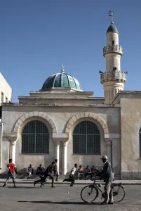 Asmara Prints: Kids play football behind the Great Mosque (Kulafuh Al Rashidin) in the center of Asmara