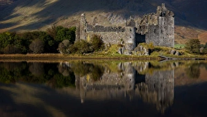 Kilchurn Castle reflected in Loch Awe, Strathclyde, Scotland, United Kingdom, Europe