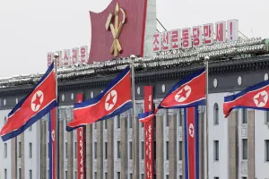 Typically Korean Prints: Kim Il Sung Square, Pyongyang, North Korea (Democratic Peoples Republic of Korea), Asia