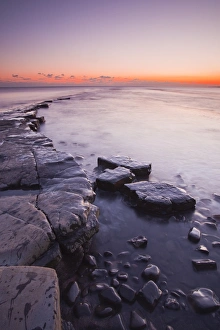 Kimmeridge Bay on the Dorset coast at sunset, Jurassic Coast, UNESCO World Heritage Site, Dorset, England, United Kingdom, Europe