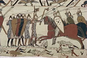 Images Dated 29th July 2008: King Harolds foot soldieres with spears and battle axes, Bayeux Tapestry