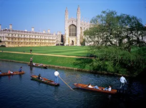 Chapel Prints: Kings College Chapel and punts on The Backs, Cambridge, Cambridgeshire