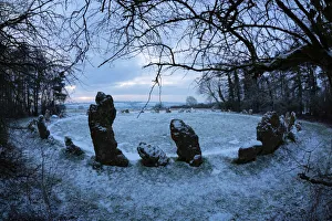 Antiquities Gallery: The Kings Men in snow, The Rollright Stones, near Chipping Norton, Cotswolds, Oxfordshire