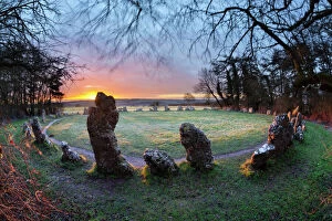 Oxfordshire Collection: The Kings Men stone circle at sunrise, The Rollright Stones, Chipping Norton, Cotswolds