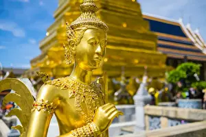 Gold Colour Prints: Kinnara statue at Temple of the Emerald Buddha (Wat Phra Kaew), Grand Palace complex